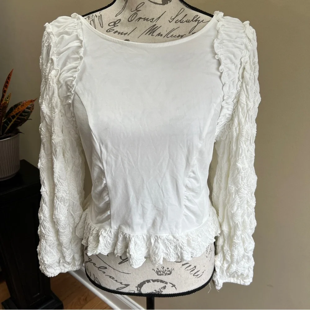 NWT Free People Oliva Contrast Stitch Knit Top Optic White Sz L